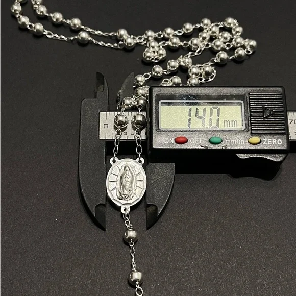 Large 925 Sterling Silver Rosary 24” 5mm Beads Rosario De Plata Handmade Italy - Picture 4 of 7